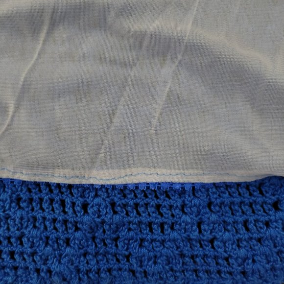 Vintage Crochet Full Skirt Pom Pom Knitted Knit Plus 1X Royal Blue w/ Slip - Picture 5 of 6